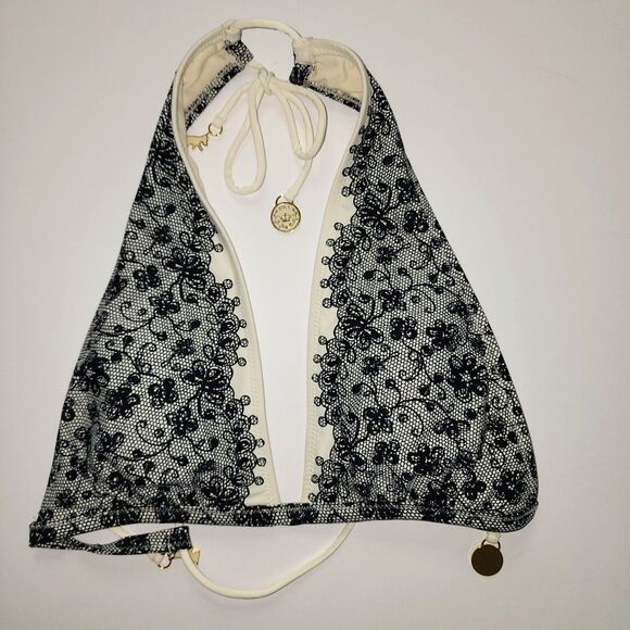 Juicy Couture Beach Royalty Bikini Top Cream and Black Triangle Size M - Picture 2 of 10